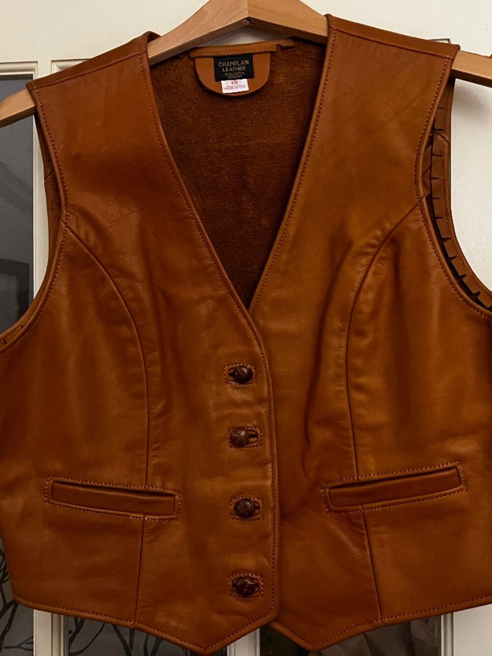 Champlain Leather Hazelnut Brown 100% Leather Suit Vest, Unlined, Size 15